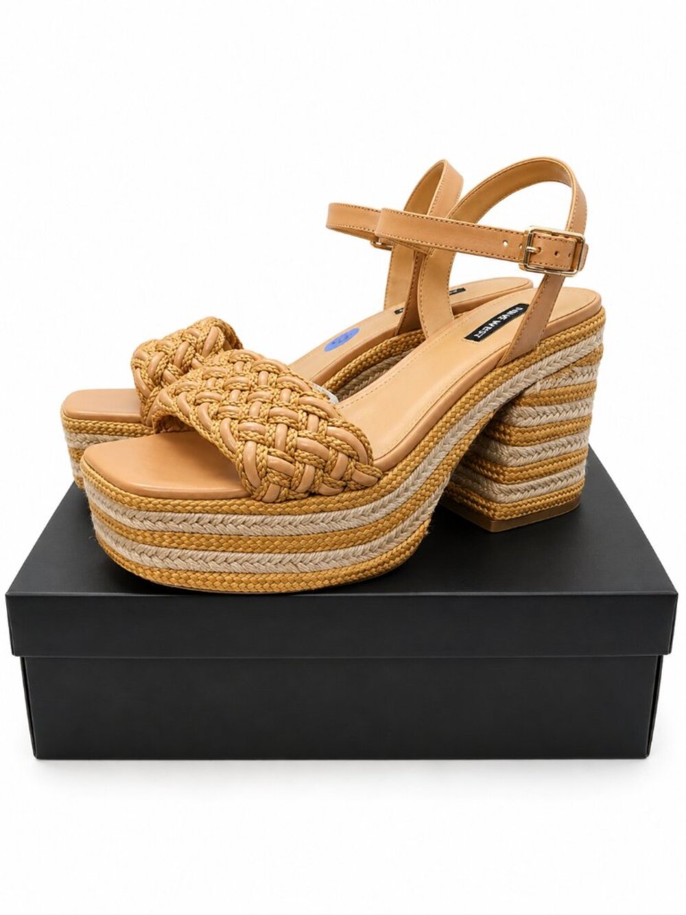 Nine West Same Tan Braided Platform Espadrille Block Heel Sandals 8.5M - Picture 3 of 7